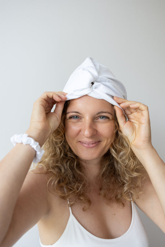 El gorro para el pelo definitivo, 100 % bambú - Blanco perla 
